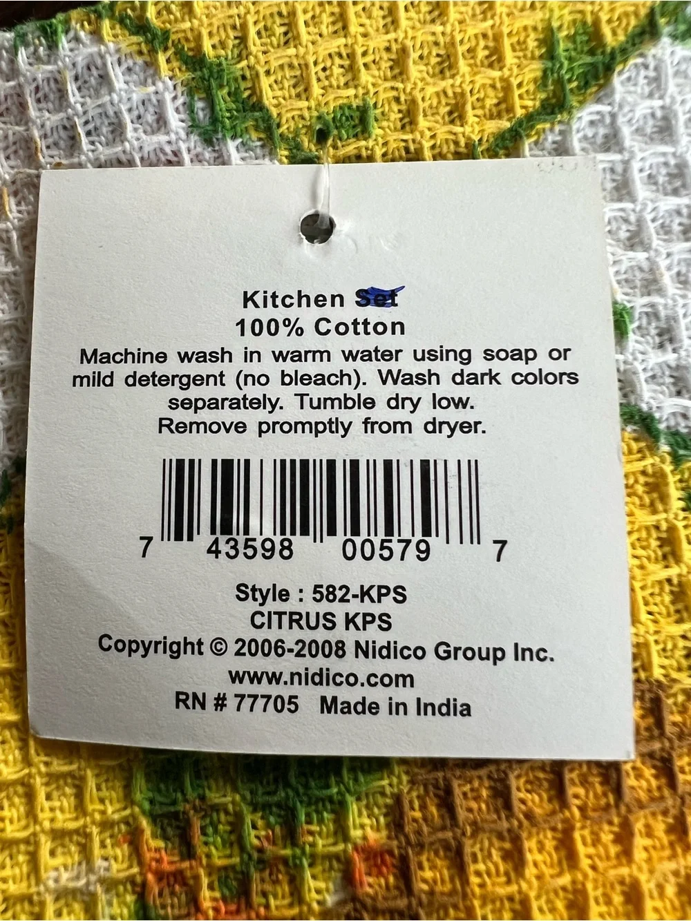 Nidico Group Inc. Vintage Kitchen Waffle Towel MWT Citrus Fruits Print Yellow